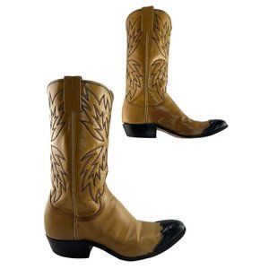Ladies Justin Brown & Black Leather Almond Toe Western Boots Size 6.5 A *NARROW*